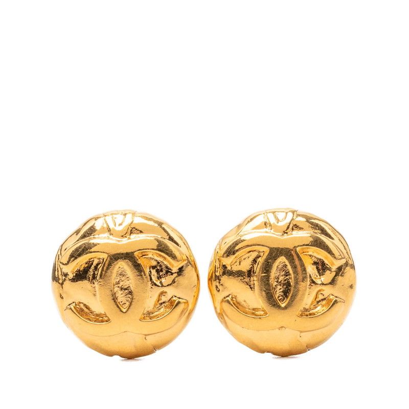 Chanel CC Logo Vintage Round Earrings 96 Gold Plated