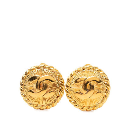 Chanel CC Logo Round Earrings Gold Plated