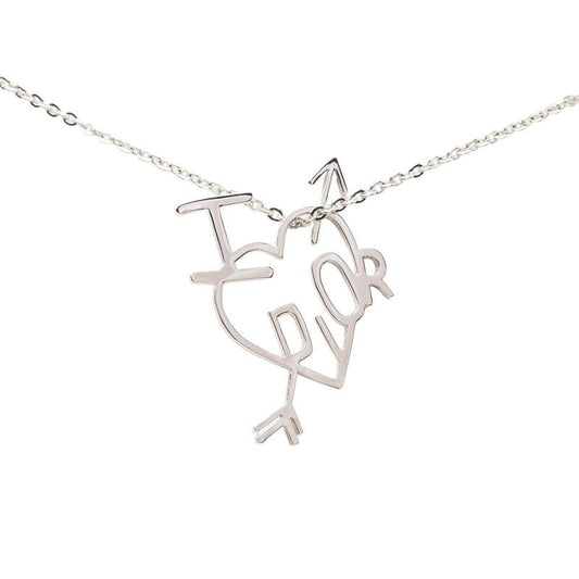 Dior I Love Heart Arrow Chain Pendant Silver Metal