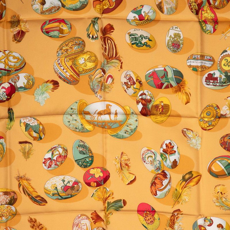 Hermes Carre 90 Couvee D'hermes Egg Scarf Large Brown Beige Silk — view 4