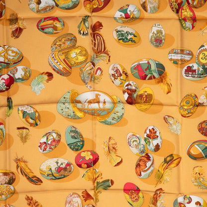 Hermes Carre 90 Couvee D'hermes Egg Scarf Large Brown Beige Silk — view 4