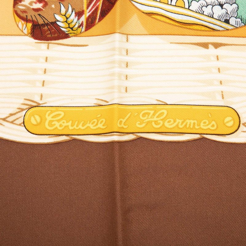 Hermes Carre 90 Couvee D'hermes Egg Scarf Large Brown Beige Silk — view 3