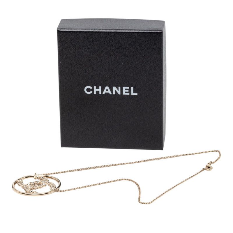 Chanel CC Logo Round Necklace Gold Plated Rhinestone — view 6