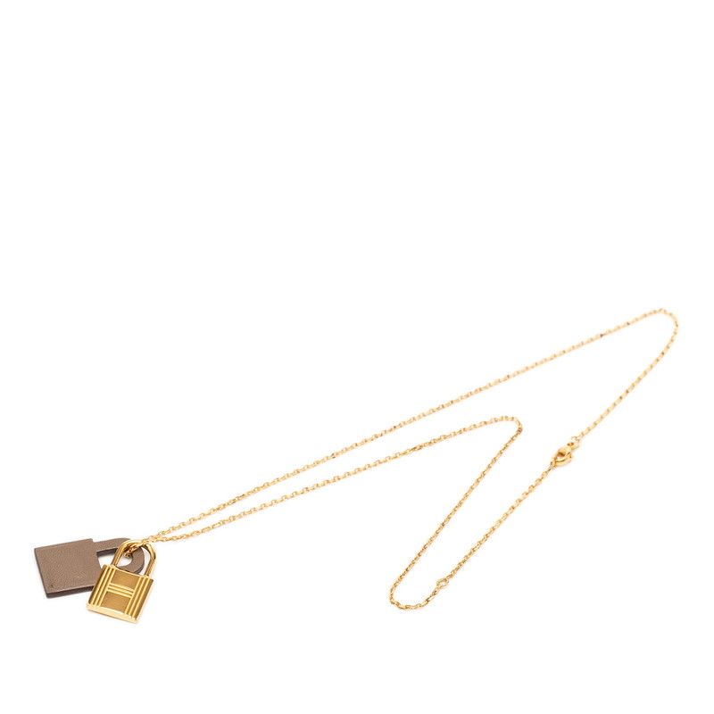 Hermes O'Kelly PM Pendant Gold Etoupe Gray Plated Swift — view 3