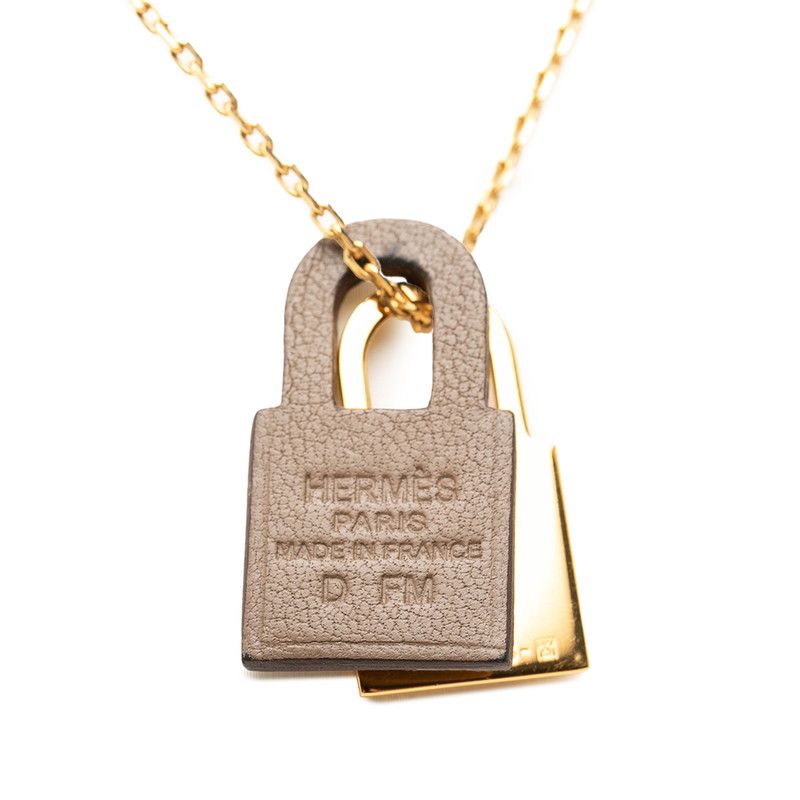 Hermes O'Kelly PM Pendant Gold Etoupe Gray Plated Swift — view 4