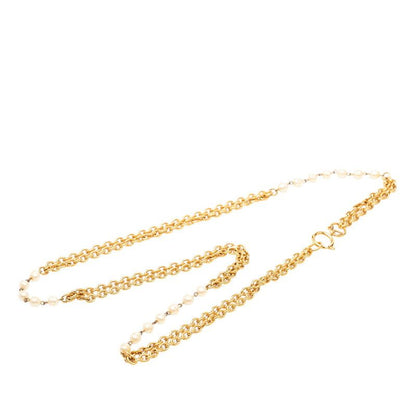 Chanel Chain Long Necklace Double Strand Gold Plated Faux Pearl — view 3