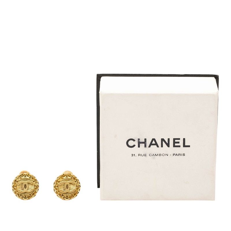 Chanel CC Logo Vintage Earrings Gold Plated — view 4