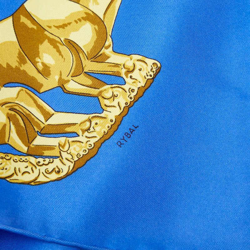 Hermes Carre 90 les Cavaliers D'or Yellow Gold Knight Scarf Large Blue Multicolo — view 4