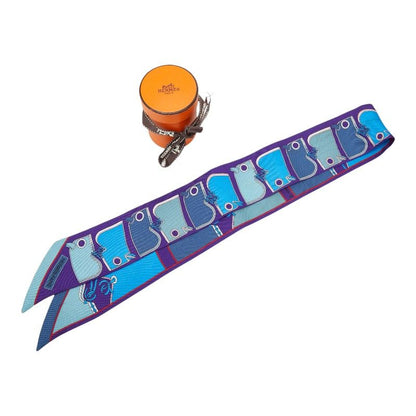 Hermes Twilly Camails Camaille Scarf Blue Silk — view 7