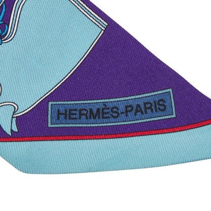 Hermes Twilly Camails Camaille Scarf Blue Silk — view 5