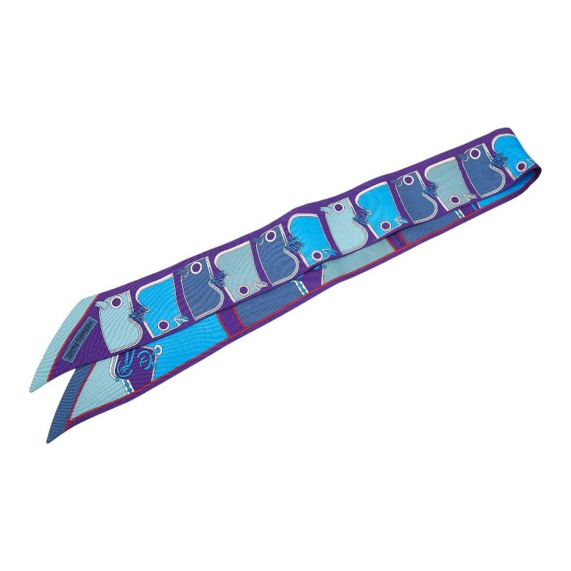 Hermes Twilly Camails Camaille Scarf Blue Silk — view 2