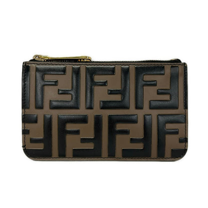 Fendi Coin Case Zucca Pattern Dark Brown Black Fragment with Ring Embossed