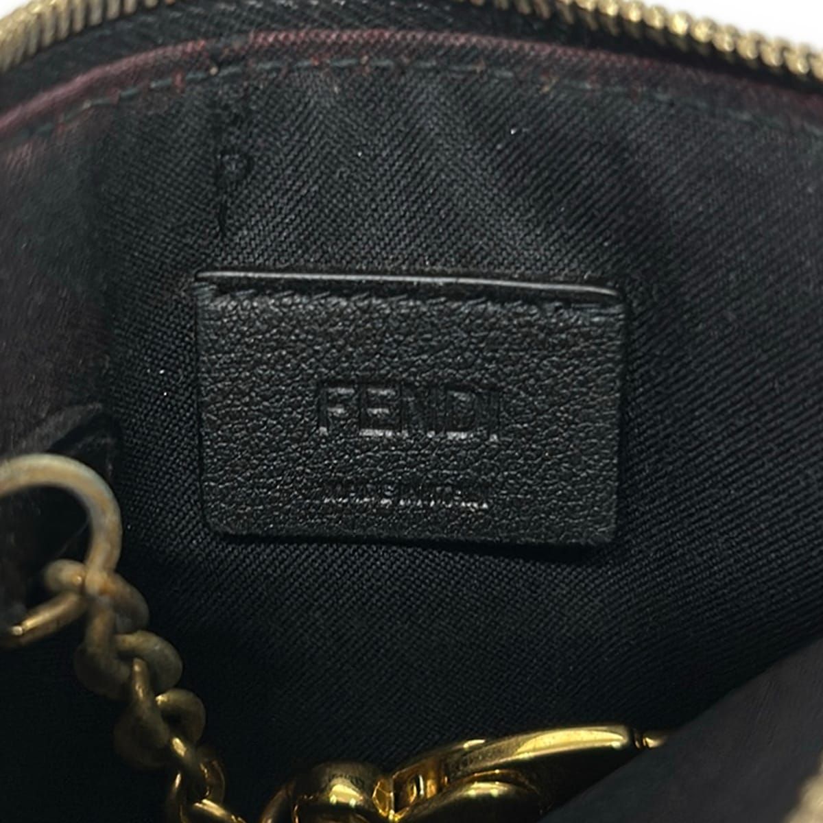 Fendi Coin Case Zucca Pattern Dark Brown Black Fragment with Ring Embossed — view 4