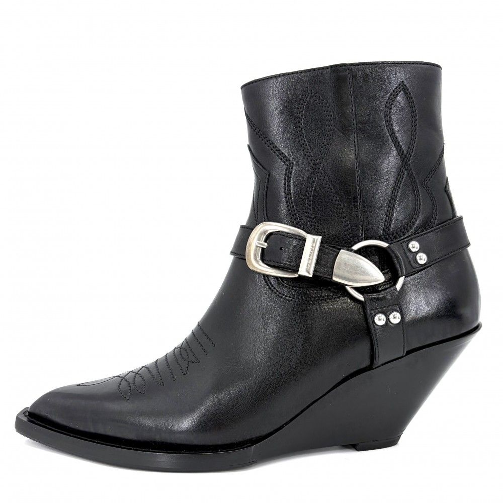 Celine Boots Moon Short Shoes 39 Leather Black Silver — view 3