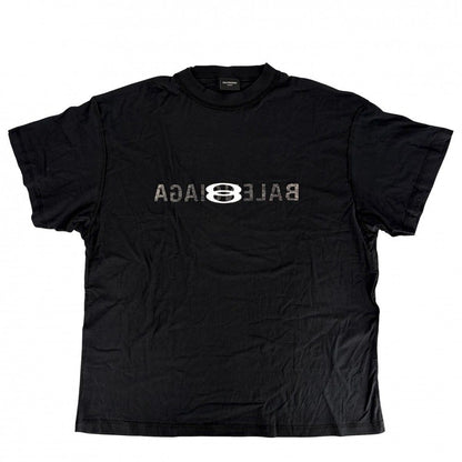 Balenciaga Short Sleeve T-Shirt Logo Print Crew Neck Top Inside Out L Black