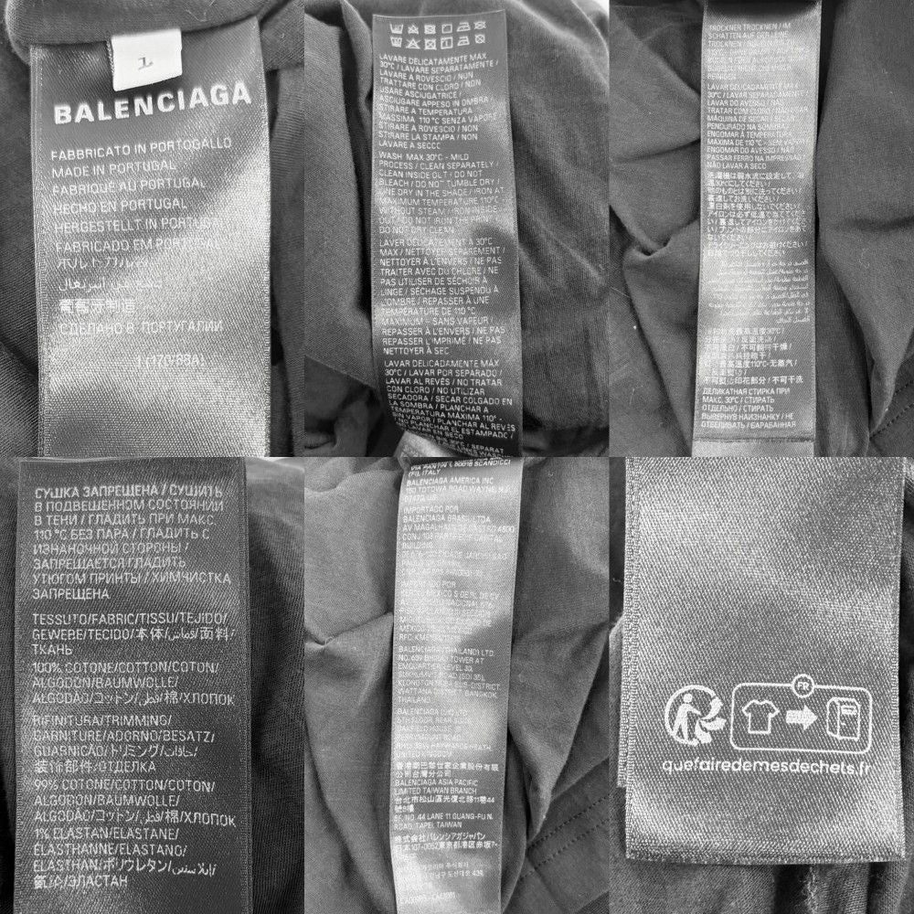 Balenciaga Short Sleeve T-Shirt Logo Print Crew Neck Top Inside Out L Black — view 6