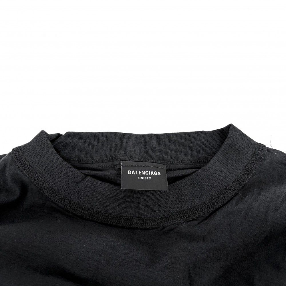 Balenciaga Short Sleeve T-Shirt Logo Print Crew Neck Top Inside Out L Black — view 4