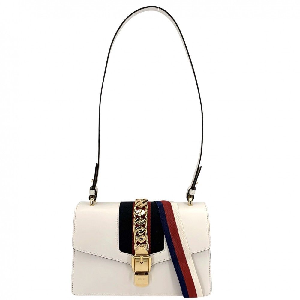 Gucci Shoulder Bag Sherry Line Sylvie Leather White Gold