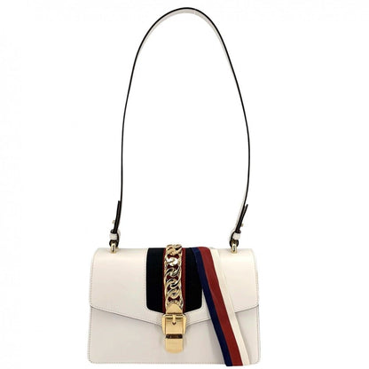 Gucci Shoulder Bag Sherry Line Sylvie Leather White Gold