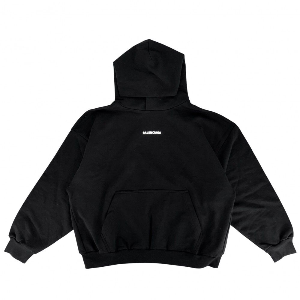 Balenciaga Hoodie Pullover Logo Print Top M Black Cotton — view 2