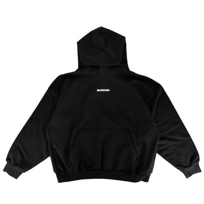 Balenciaga Hoodie Pullover Logo Print Top M Black Cotton — view 2