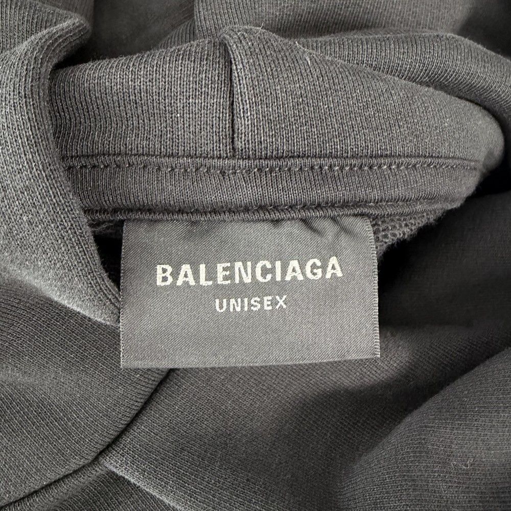 Balenciaga Hoodie Pullover Logo Print Top M Black Cotton — view 4