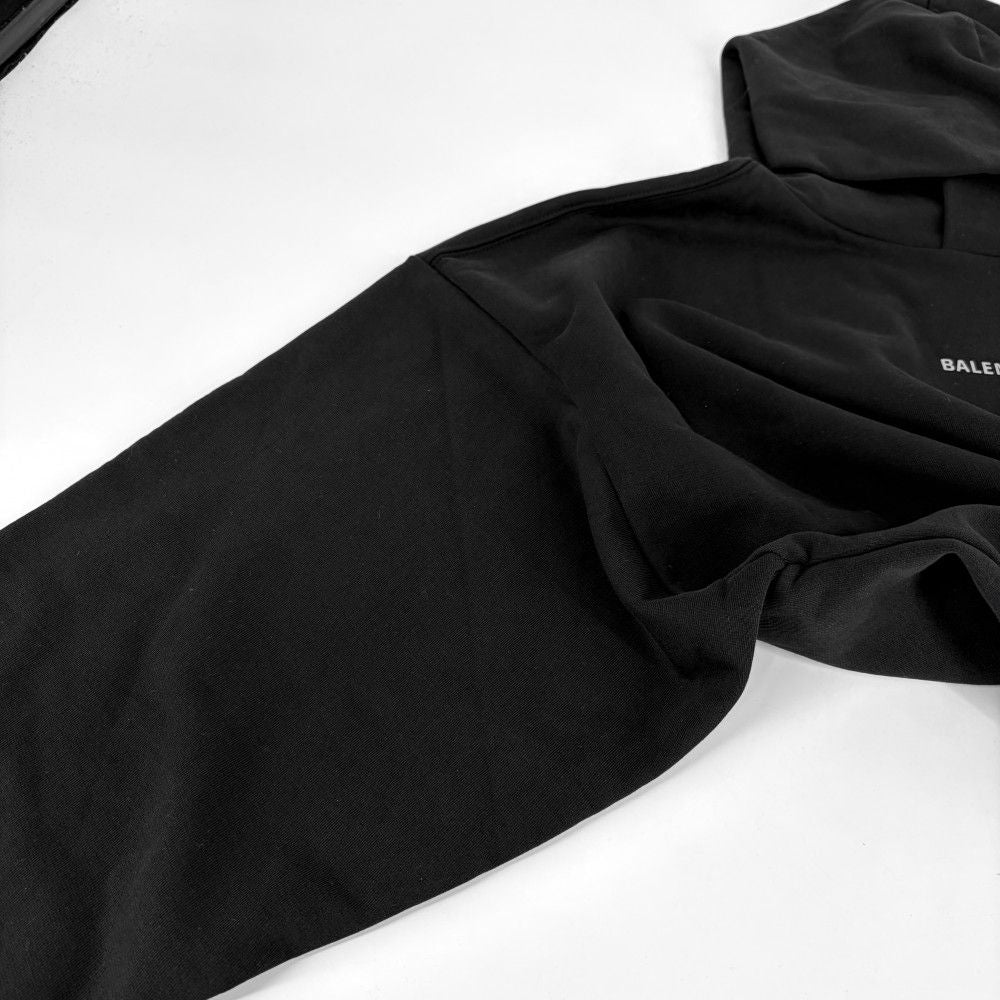 Balenciaga Hoodie Pullover Logo Print Top M Black Cotton — view 7