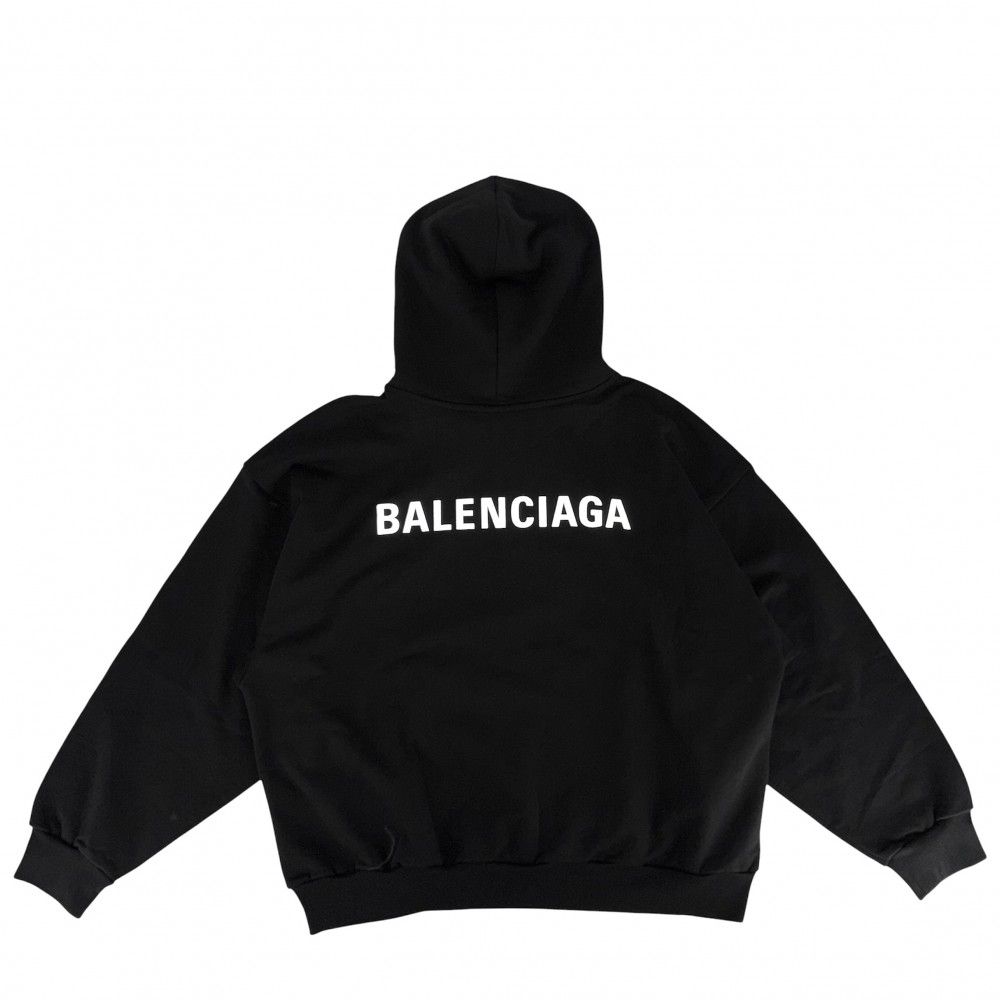 Balenciaga Hoodie Pullover Logo Print Top M Black Cotton