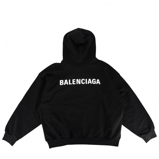 Balenciaga Hoodie Pullover Logo Print Top M Black Cotton