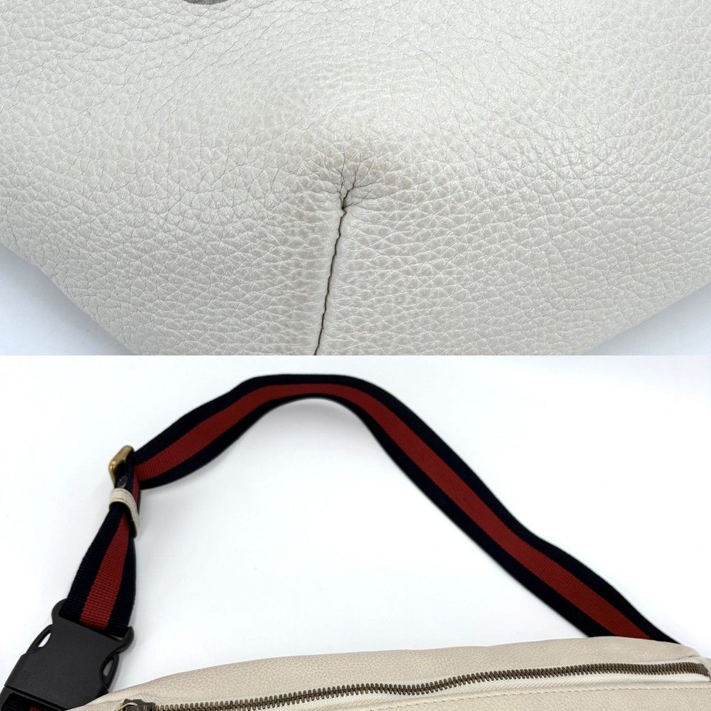 Gucci Waist Bag Logo Print Sherry Line Crossbody Leather White Gold — view 8