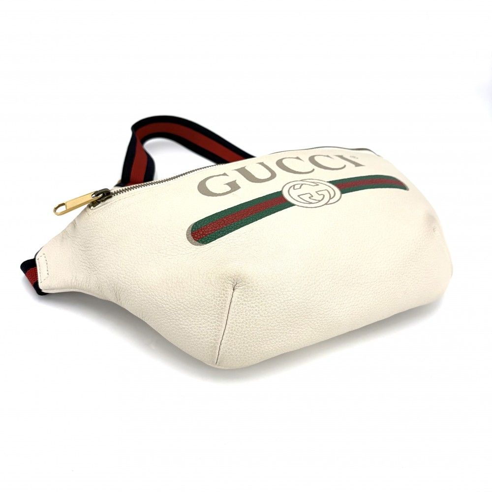 Gucci Waist Bag Logo Print Sherry Line Crossbody Leather White Gold — view 3