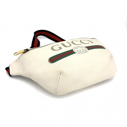 Gucci Waist Bag Logo Print Sherry Line Crossbody Leather White Gold — view 3