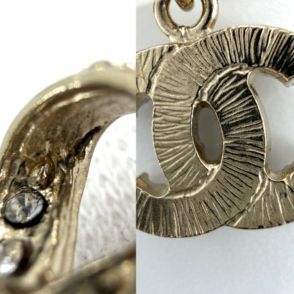 Chanel Earrings Ribbon CC Logo Swing Rhinestone Gold — view 7