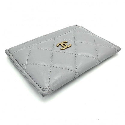 Chanel Card Case Quilted CC Logo Set Era Classic Holder Lambskin Gray Gold — view 3