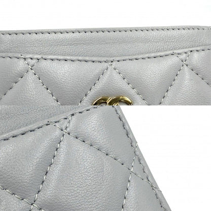 Chanel Card Case Quilted CC Logo Set Era Classic Holder Lambskin Gray Gold — view 8