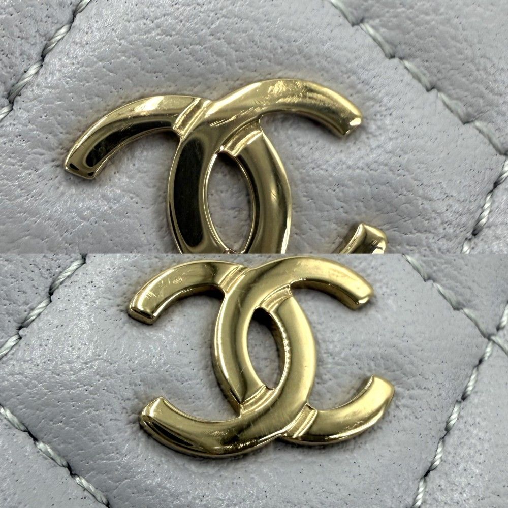 Chanel Card Case Quilted CC Logo Set Era Classic Holder Lambskin Gray Gold — view 6