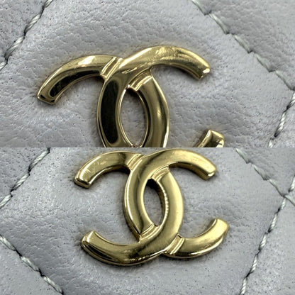 Chanel Card Case Quilted CC Logo Set Era Classic Holder Lambskin Gray Gold — view 6