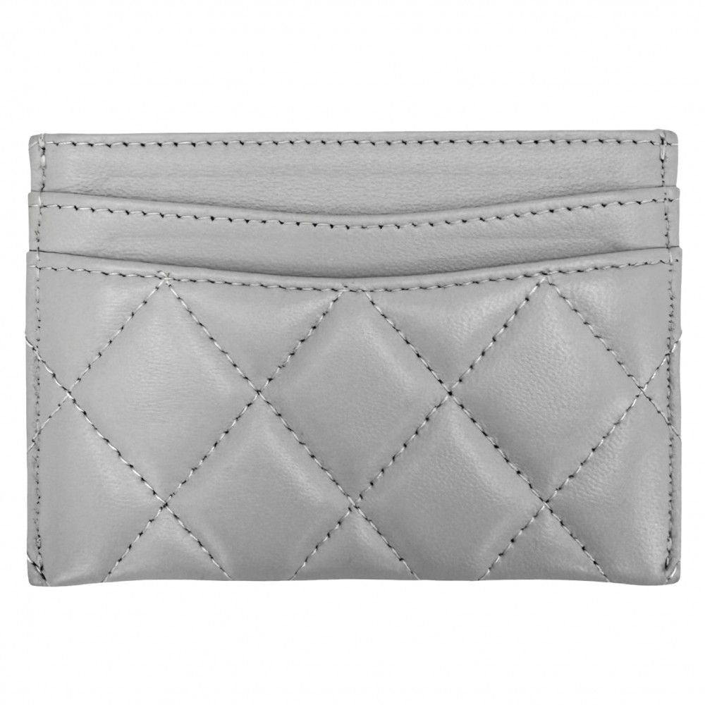 Chanel Card Case Quilted CC Logo Set Era Classic Holder Lambskin Gray Gold — view 2