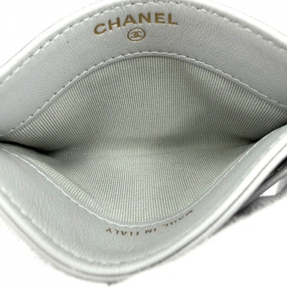 Chanel Card Case Quilted CC Logo Set Era Classic Holder Lambskin Gray Gold — view 4