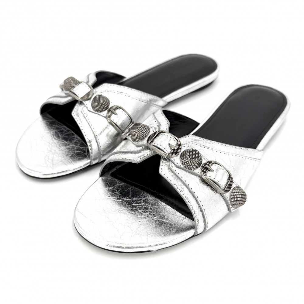 Balenciaga Sandals le Cagole Metallic Shoes Lecago Flat 39 Silver