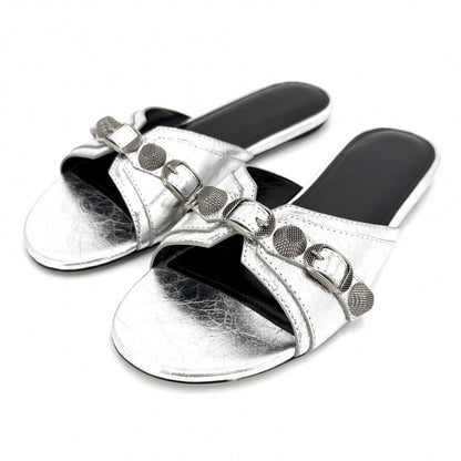 Balenciaga Sandals le Cagole Metallic Shoes Lecago Flat 39 Silver