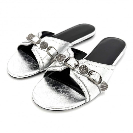 Balenciaga Sandals le Cagole Metallic Shoes Lecago Flat 39 Silver