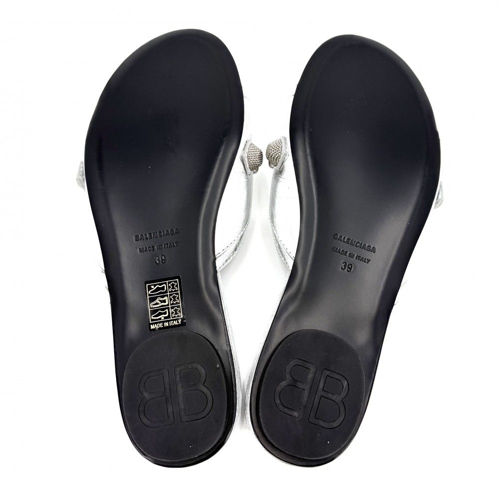 Balenciaga Sandals le Cagole Metallic Shoes Lecago Flat 39 Silver — view 5