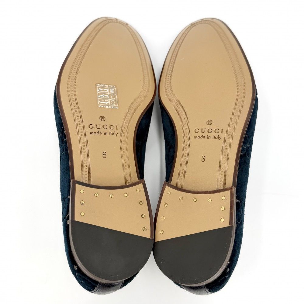 Gucci Loafers Horsebit GG Velvet 6 Sizes Velour Navy Antique Gold — view 5