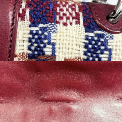 Chanel Shoulder Bag CC Logo Check Tweed Leather Red Silver — view 9