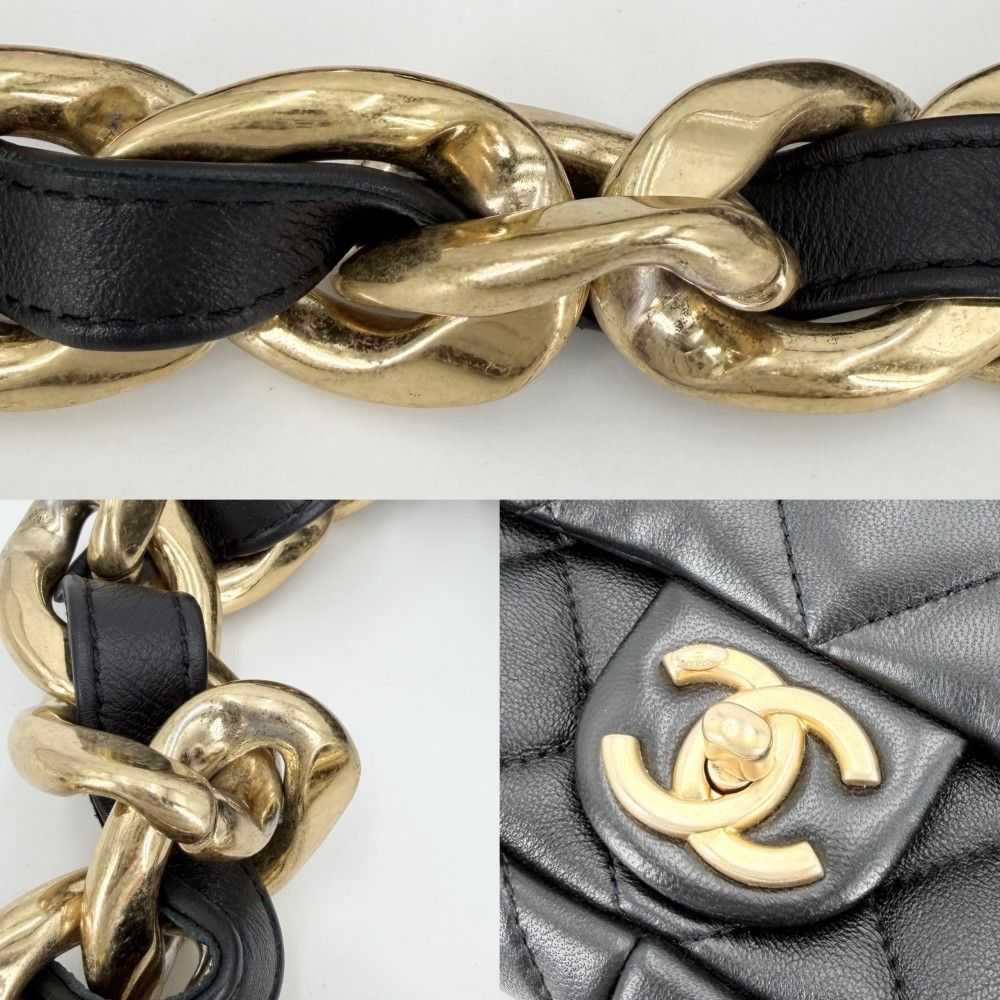 Chanel Shoulder Bag Quilted CC Logo Bag Chain Square Lambskin Black Gold — view 7