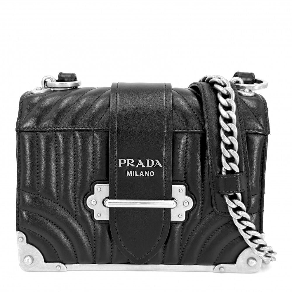 Prada Shoulder Bag Cahier Diagram Bag Crossbody Nylon Black Silver