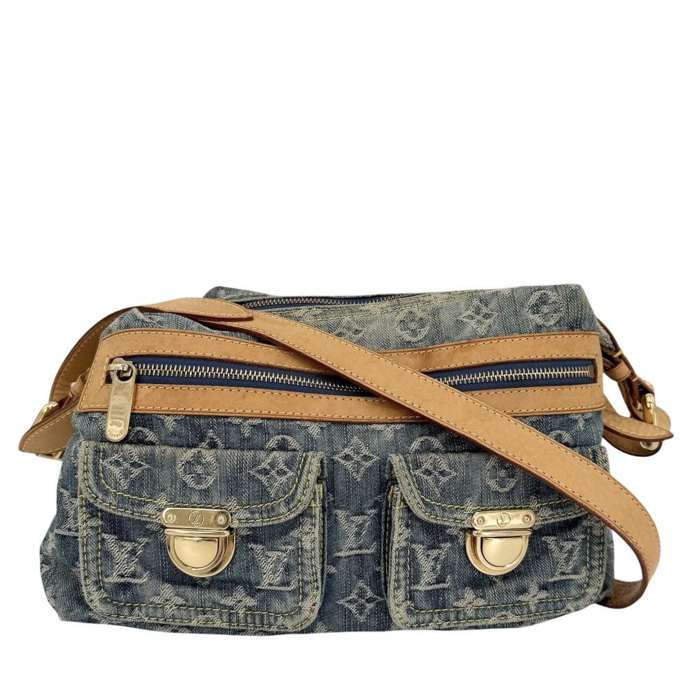 Louis Vuitton Shoulder Bag Monogram Denim Baggy PM Crossbody Blue Gold