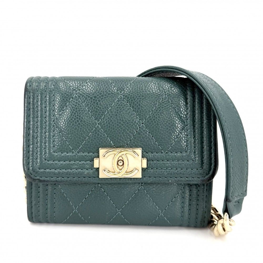 Chanel Chain Wallet Boy Quilted Mini Shoulder Bag Crossbody CC Logo Caviar