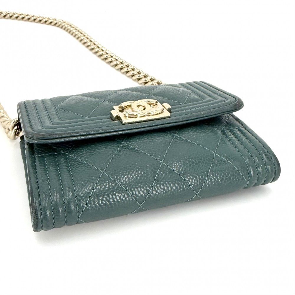 Chanel Chain Wallet Boy Quilted Mini Shoulder Bag Crossbody CC Logo Caviar — view 3